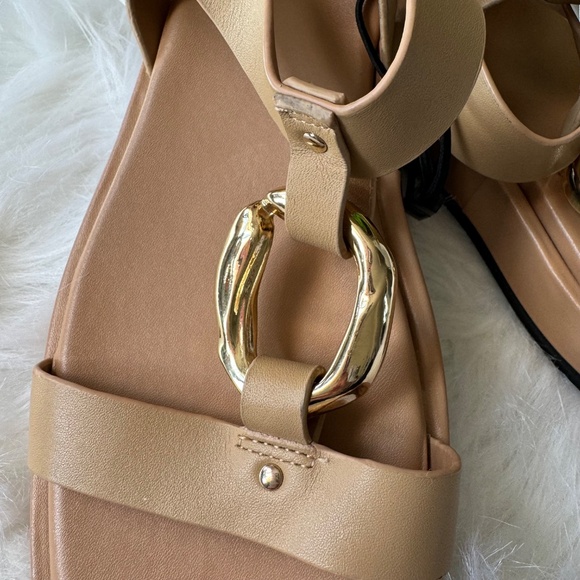 Zara Embellished Leather  Flatform Sandal Beige Size 7.5 - Picture 7 of 14